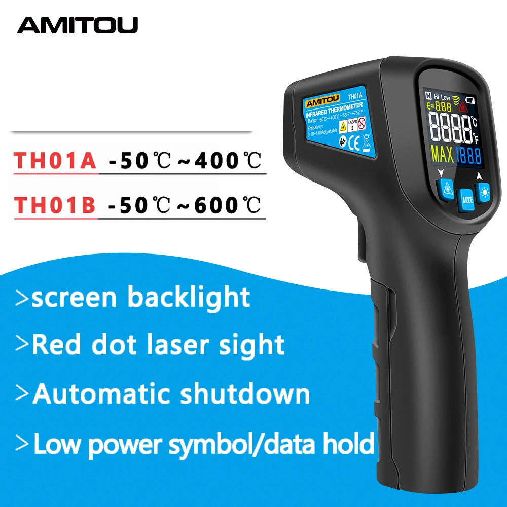 

AMITOU Thermometer Hygrometer Digital Infrared Thermometer Laser 400C 600C High Temperature Meter Gun Infrared Sensor Pyrometer
