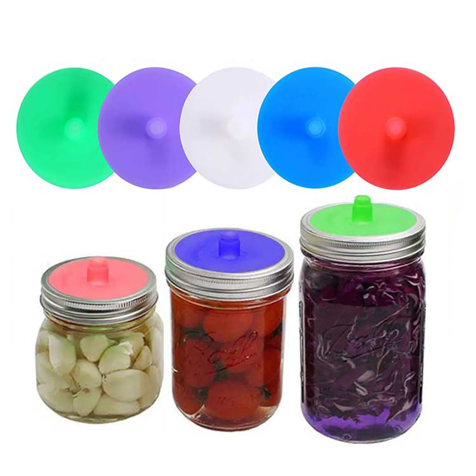 

5Pcs Silicone Fermenting Lids Glass Jar Cover Metal Rings For 87mm Jars Kimchi Pickles Fermented Probiotic Food Sealing Lids