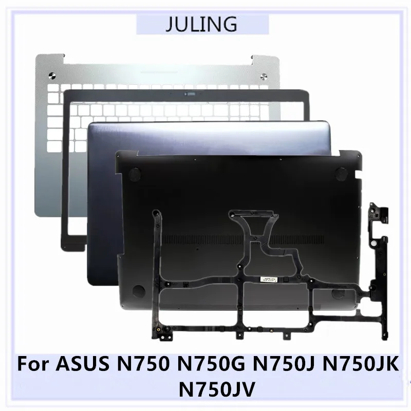 Фото Для ноутбуков ASUS N750 N750G N750J N750JK N750JV: задняя крышка ЖК-дисплея, верхний корпус, передняя рамка, подставка для рук с американской клавиатурой, нижний корпус, кронштейн. №1