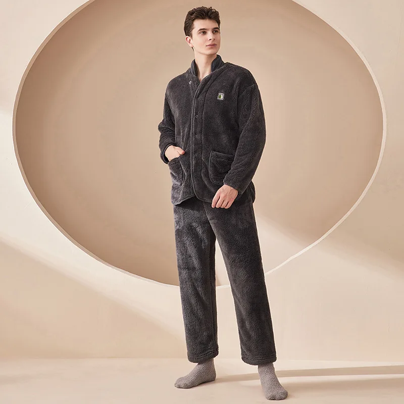 Pickbird Winter New in Women's Men Pajamas Soft Fleece Warm Couples Sets 2 Piece Button Down Pants Loungewear with Pockets