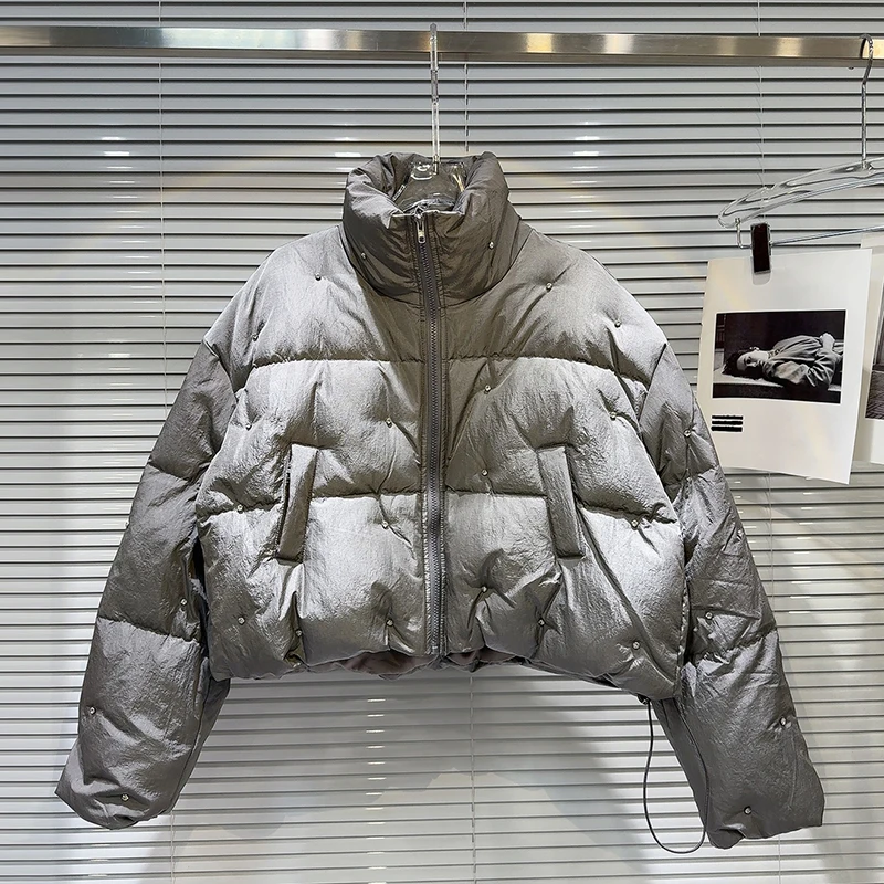KBQ однотонные лоскутные пуховики с бриллиантами для женщин уличная одежда