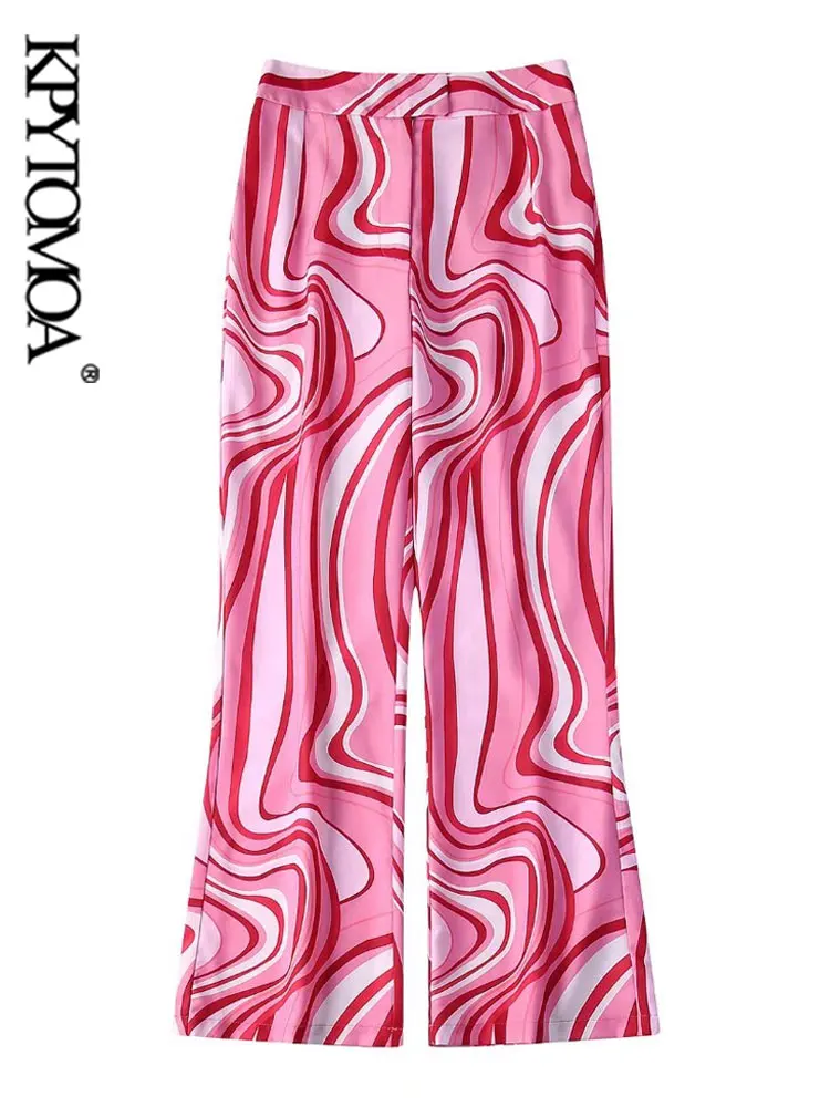 

KPYTOMOA Women Fashion Back Patch Pockets Printed Pants Vintage High Waist Zipper Fly Female Ankle Trousers Mujer