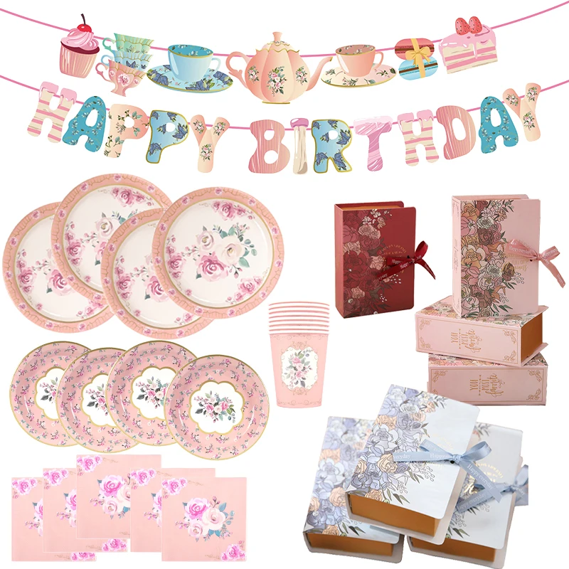 

Flower Paper Plates Cups Birthday&Wedding Garden Disposable Tableware Tea Party Baby Shower Vintage Floral Summer Supplies