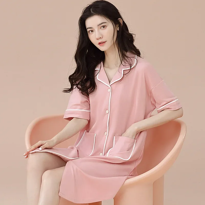 Летняя хлопковая ночная рубашка женский кардиган с короткими рукавами платье