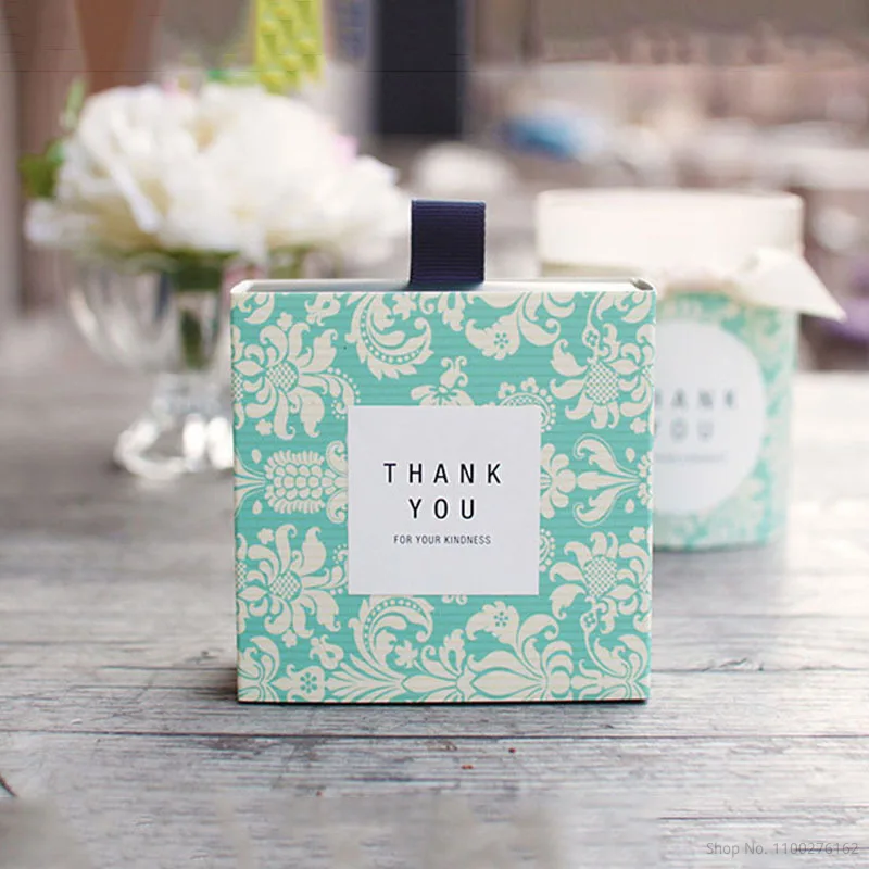 

Square Kraft Paper Gift Box Drawer Box Wedding Candy Box Packaging Bags Wedding & Engagement Baby Shower Party Blue Gift Bags