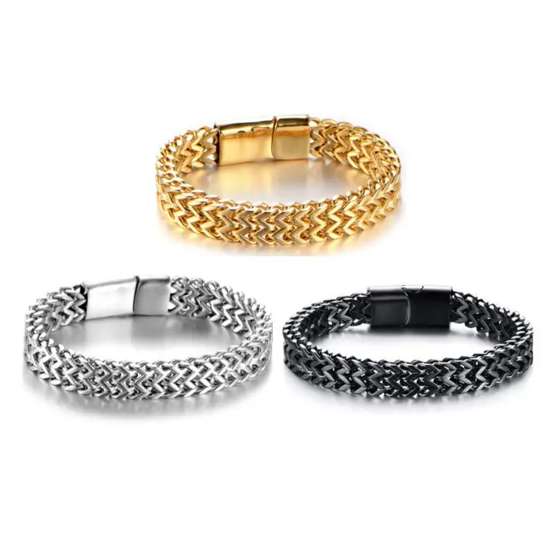 

Fashion Double Row Stainless Steel Chain Magnetic Buckle Bracelet Men's Personality Rider Rock Party Pulsira Jewelry Gift