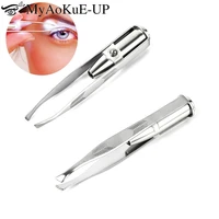 1pcs professional stainless steel makeup led light slant tip hair removal eyelashes eyebrow tweezers with electronic battery