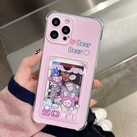 for iphone 13 11 12 pro x xr xs max cute pink bear doll machine clear cover for iphone 7 8plus shockproof card holder phone case