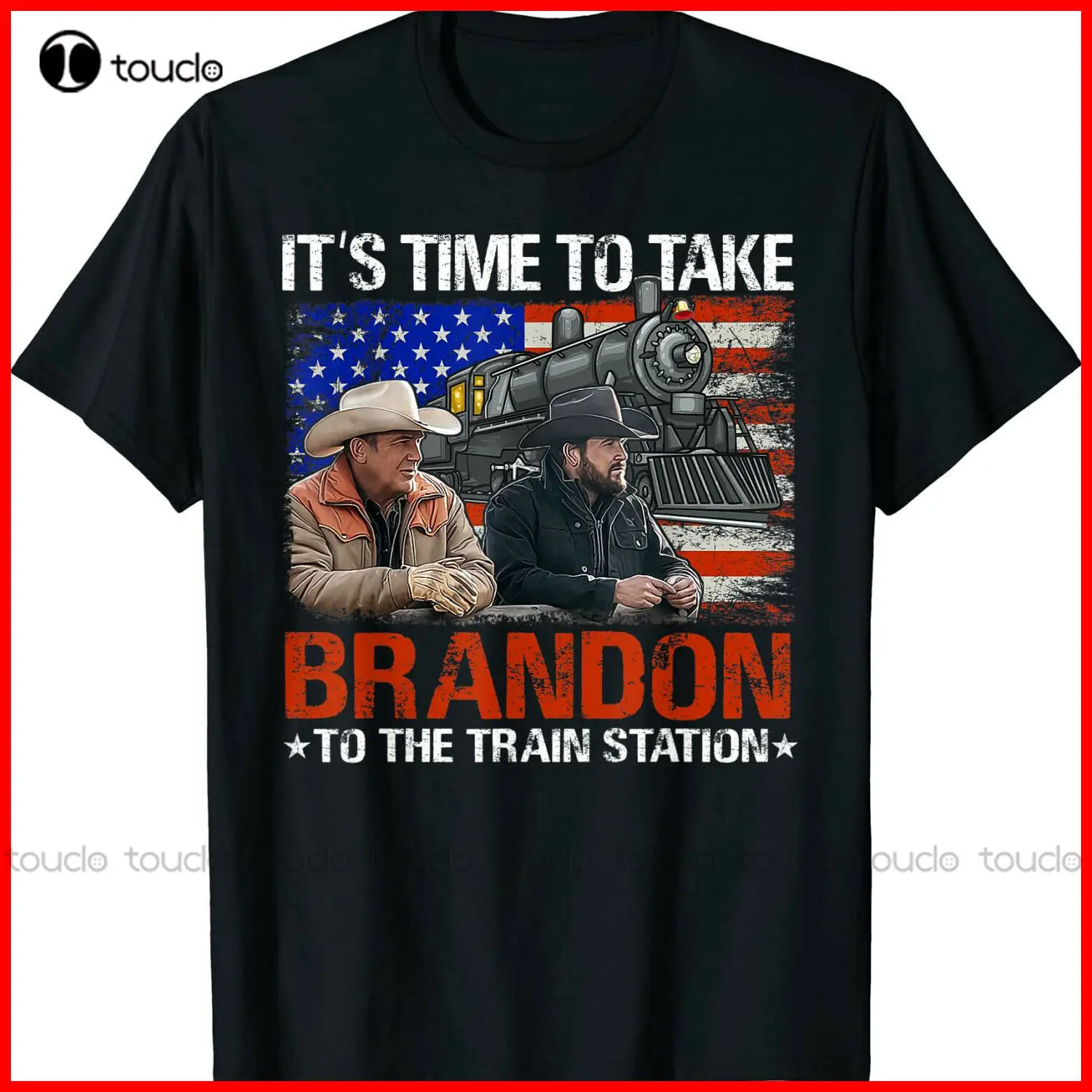 

Its Time To Take Brandon To The Train Station America Flag Black T-Shirt Graphic Shirts For Men Custom Aldult Teen Unisex New
