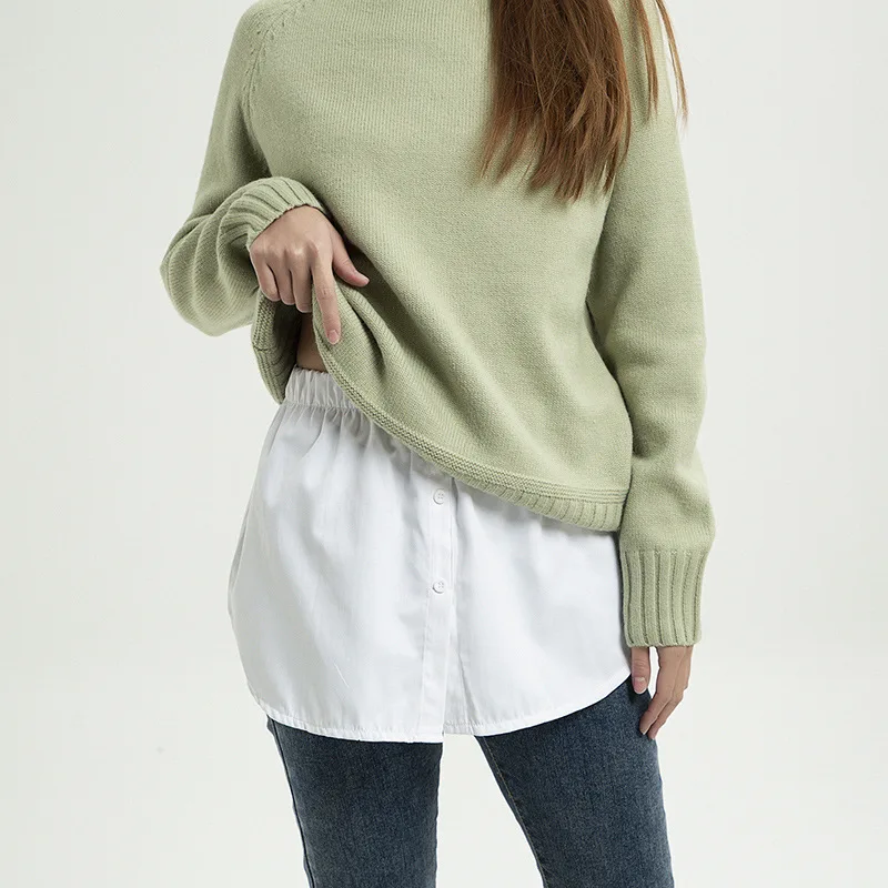 

2022 New Women Fake Skirt Tail Decorative Solid Color False Fake Blouse Skirts Elastic Waist Detachable Apron Underskirt