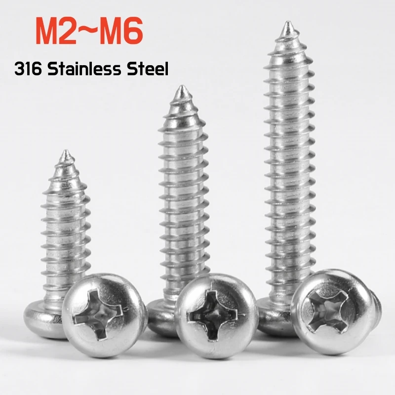 5 ~ 100 шт. M2 M2.2 M2.6 M3 M3.5 M4 M5 M6 Саморезы по дереву с крестообразным шлицем и круглой цилиндрической головкой Морской класс 316 A4 Нержавеющая сталь