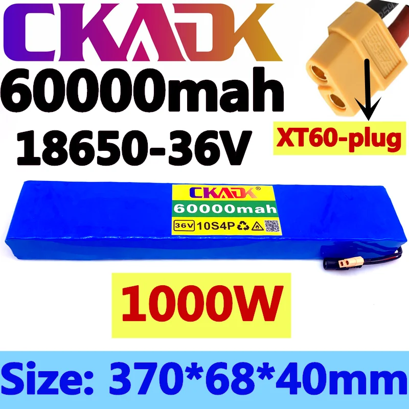 

36V battery 10S4P 60Ah battery pack 1000W high power battery 42V 60000mAh Ebike electric bicycle BMS 42v battery with xt60 plug