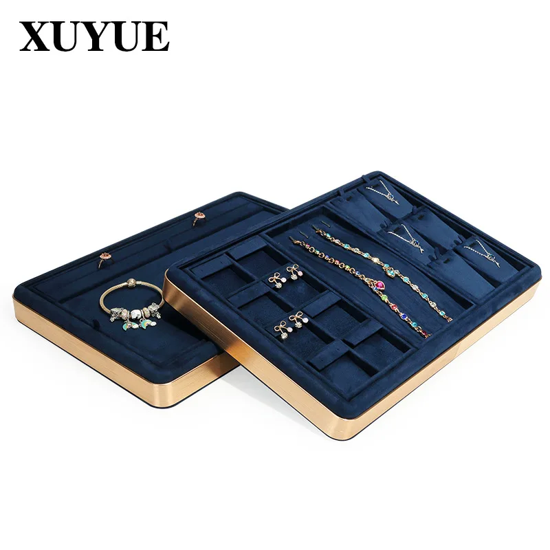 New jewelry tray blue metal necklace ring jewelry tray storage viewing tray display jewelry display tray
