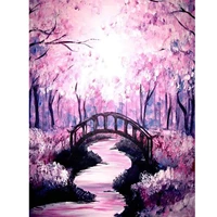 5d diamond painting pink flower trees and bridges full drill by number kits for adults diy diamond set arts craft a0850