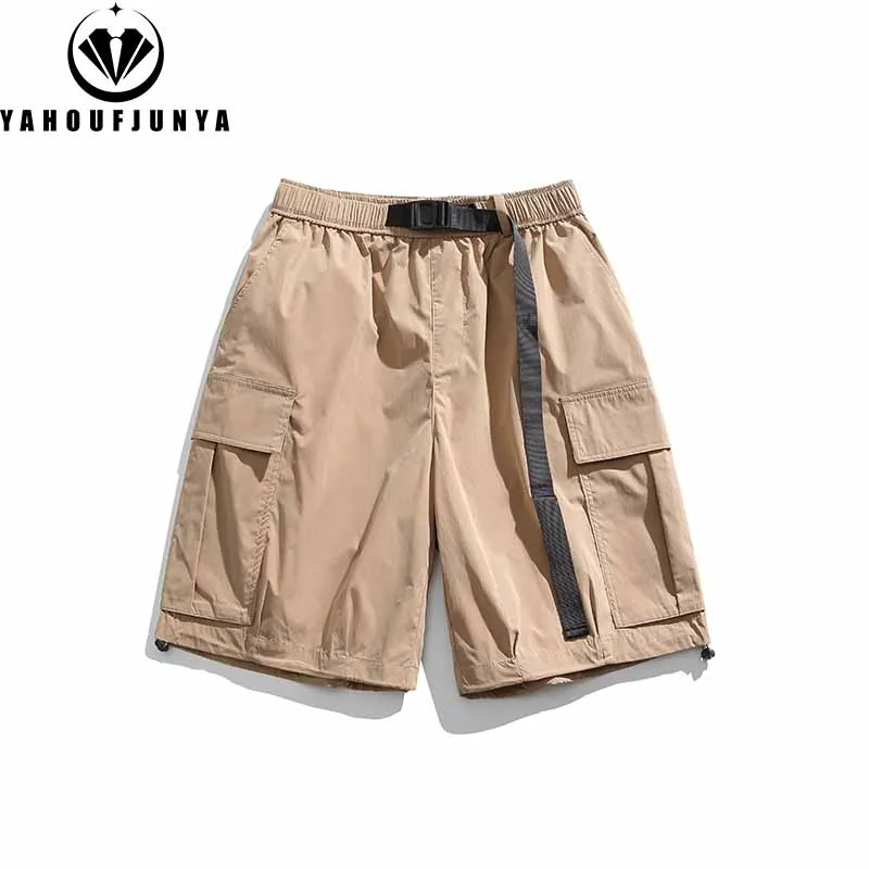 Шорты-карго мужские прямые однотонные с множеством карманов уличные