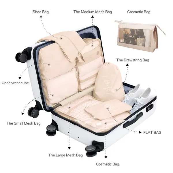 8PCS Set 6 Colors New Style Packing Cubes Easy Travel Luggage Organiser Waterproof Bags Compression Pouches Clothes Suitcase Org