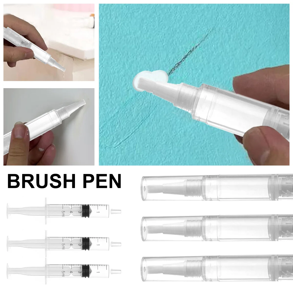 

3Pcs Touch Up Paint Brush Pen 4ml Paint Touch Up Pen Transparent Fillable Wall Repair Kit Leak-Proof Paint Pan with Injector