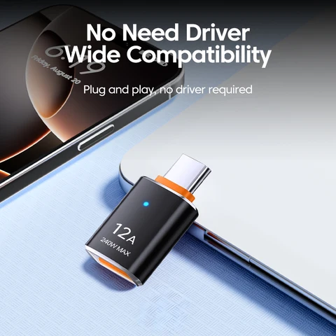 Адаптер Elough USB 3.0 к разъему OTG типа C с подсветкой USB-разъемом типа C для iPhone 15, Samsung, Xiaomi, Huawei