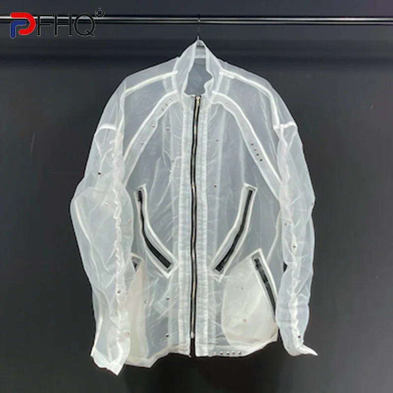 

PFHQ 2023, модная Оригинальная дизайнерская мужская металлическая полупрозрачная Солнцезащитная рубашка с заклепками, куртки высокого качества, летнее пальто 21F1608