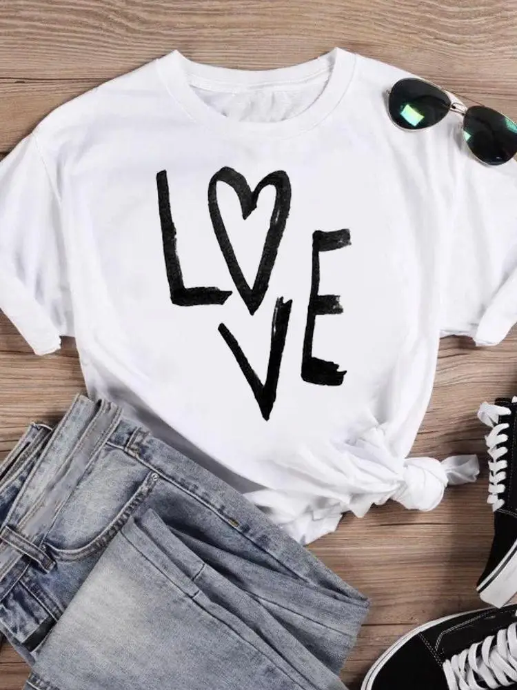 

Футболка женская летняя с коротким рукавом и графическим принтом