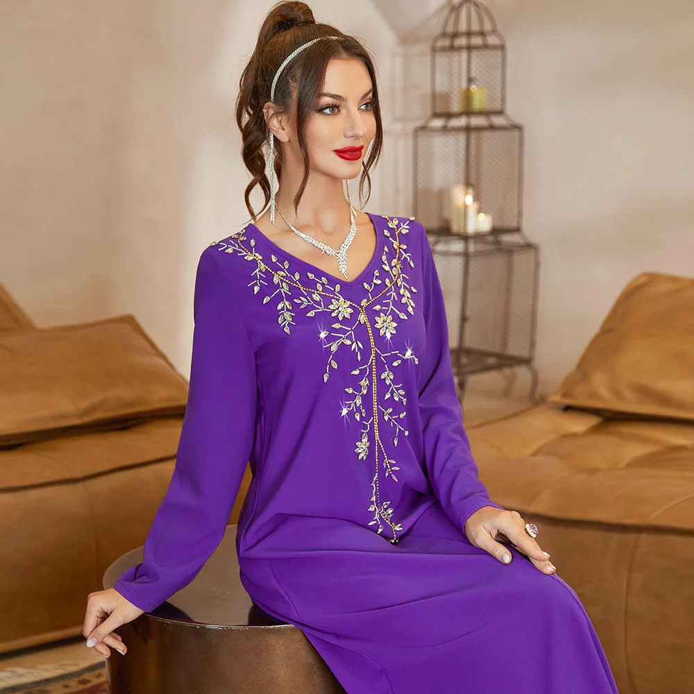 Diamond Abaya Muslim Dubai Dresses For Women 2023 Long Sleeves Ramadan Arabic Caftan Moroccan Turkey Evening Dresses For Ladies