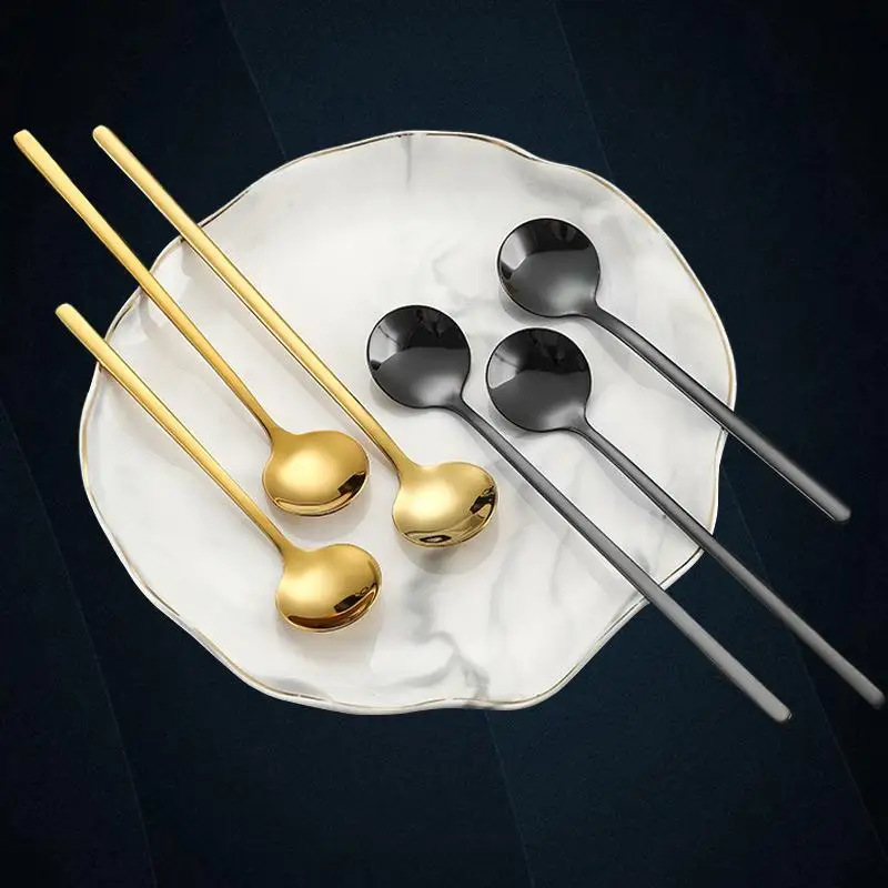 

304 Stainless Steel Small Round Spoon - Perfect Coffee Stirring Spoon, Golden Bird's Nest Spoon, Long Handle Ice Spoon, and Des