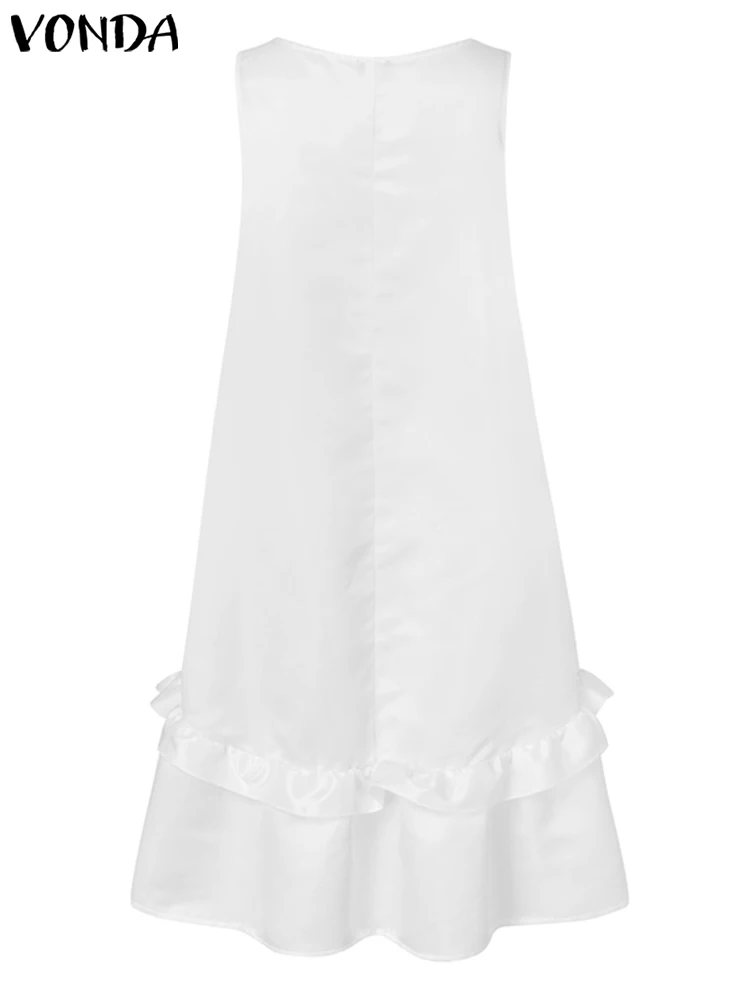 Women Elegant Midi Dress Summer Party Long Dresses 2022 VONDA Sexy Sleeveless Fashion Beach Floral Print Ruffled Tank Vestidos