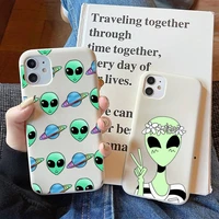 aesthetics cartoon alien space phone case for iphone 11 12 13 mini pro xs max 8 7 6 6s plus x xr solid candy color case