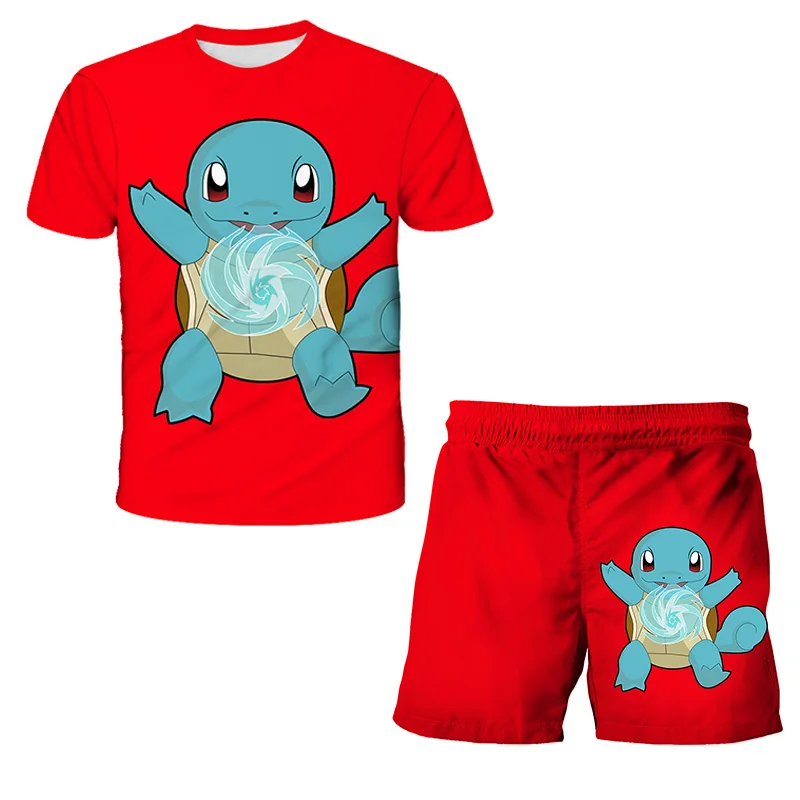 

Модная футболка с покемоном, комплект из 2 предметов, детский спортивный костюм, одежда большого размера для мальчиков, футболки с 3D принтом, костюм для мальчиков, футболка с Пикачу и шорты