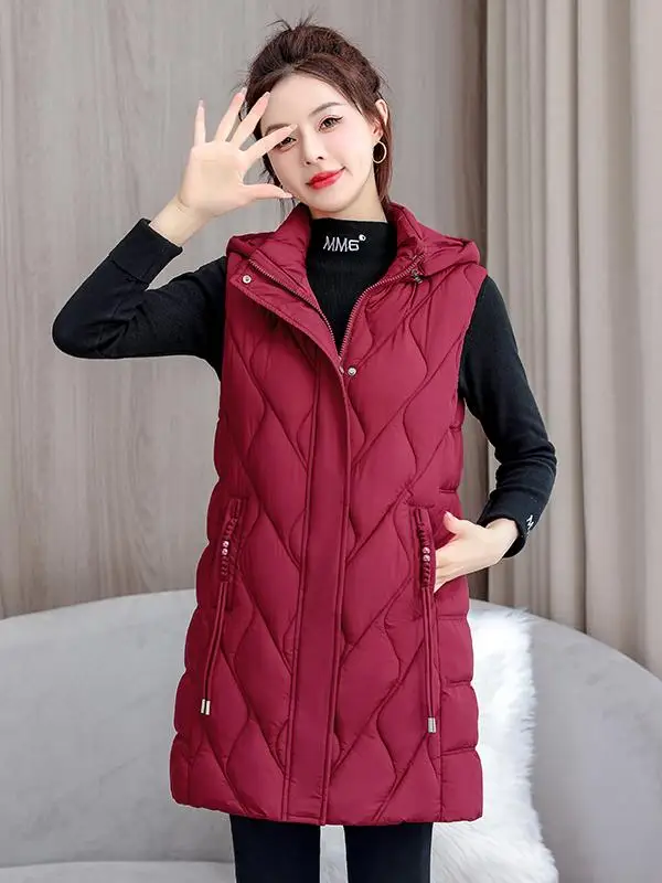 Пуховый жилет с хлопковой подкладкой женский средней длины осень-зима 2023 новый