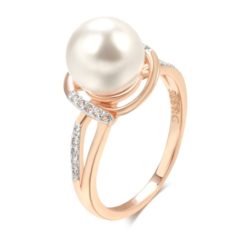 Женское кольцо с жемчугом, розовое золото, серебро 585 пробы