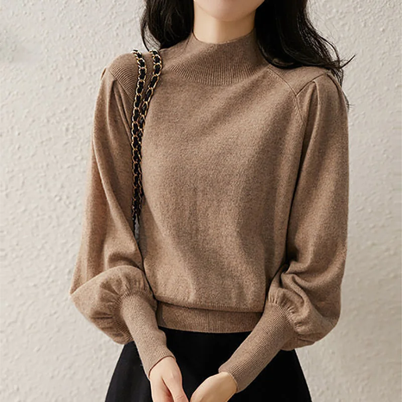 

Women Elegant Sweater Harajuku Autumn Jumper Lantern Sleeves Pullover Office Lady Knitwear Fashion Retro Tibetan Meat Basic