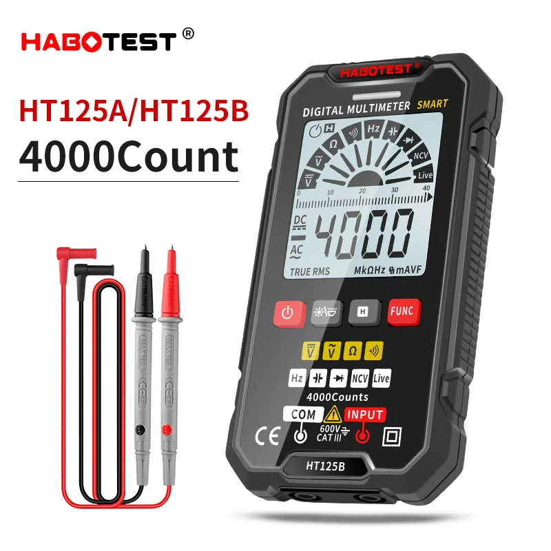 Цифровой мультиметр HABOTEST HT125A HT125B, автоматический мультиметр, переменный и постоянный ток, напряжение 600 В, 4000 отсчетов, профессиональный мул...
