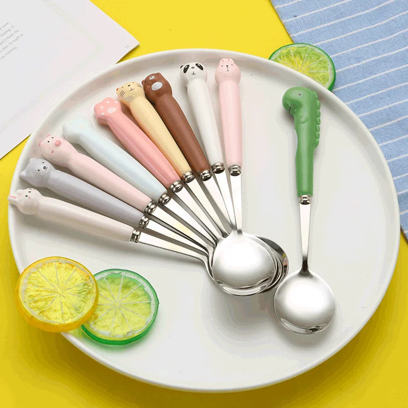 Cute Animals Silverware Spoon Fork for Kids Stainless Steel Dessert Steak Cutlery Kawaii Tableware Dinnerware Kitchen Utensils