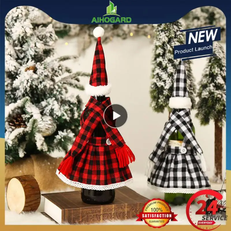 Creativity Christmas Decorations Plaid Skirt Set Wine Bottle Decoration Beer Bottle Cooler Bar Table Atmosphere Layout Supplies