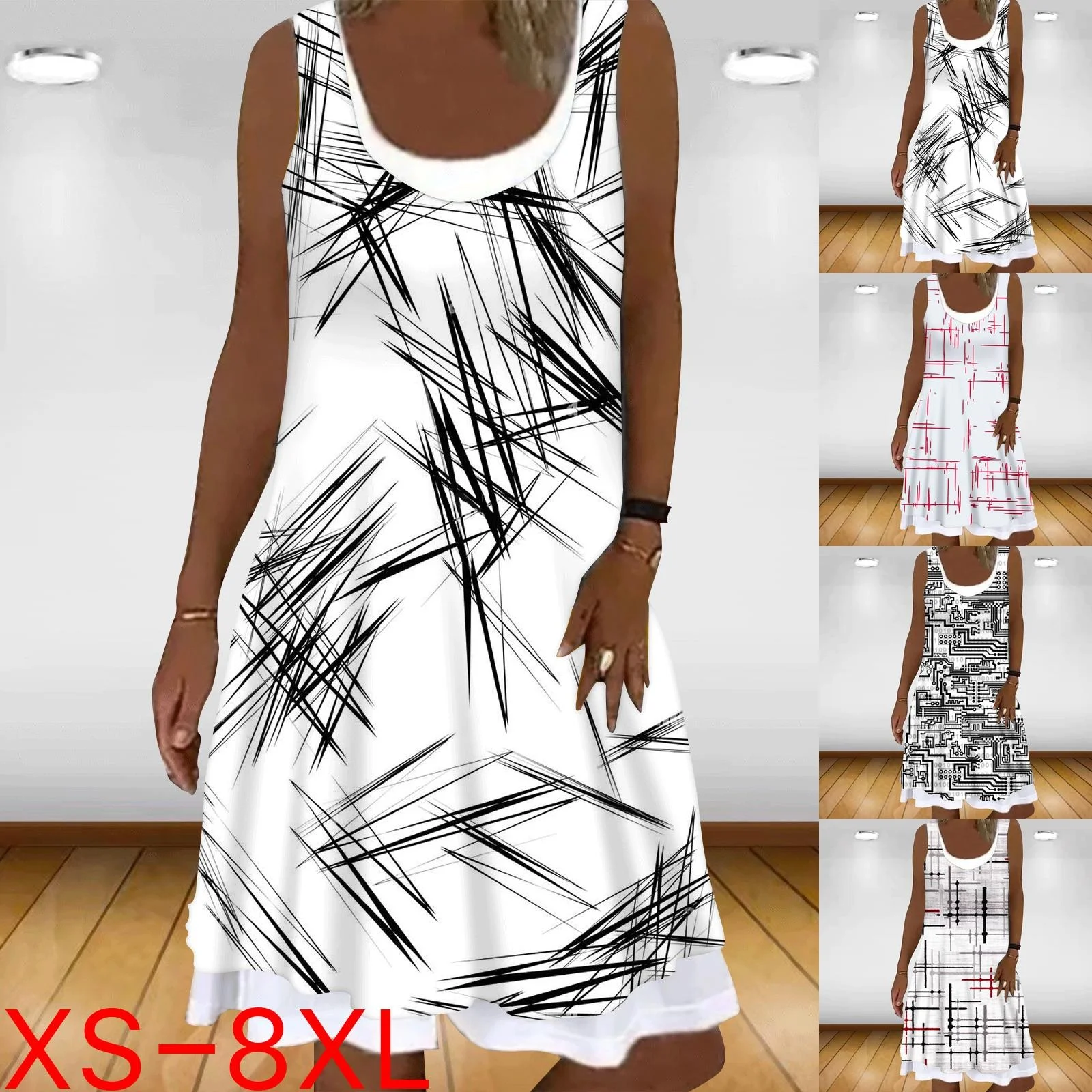 

Women's 2023 Summer Fashion Sleeveless Fake 2 Piece Dress Plus Size Girls Loose Dress