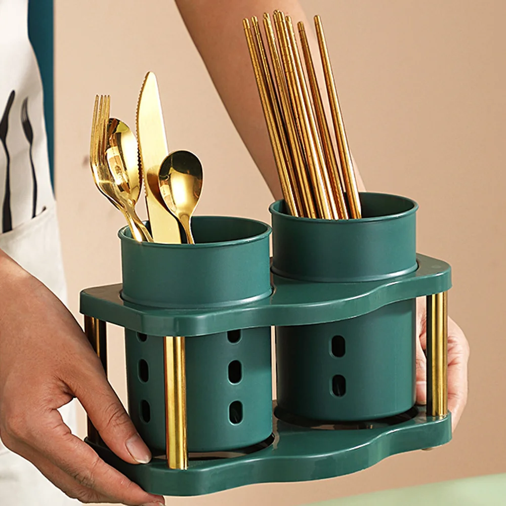 

Kitchen Double Layer Drain Chopsticks Cage Multifunction Cutlery Spoon Fork Storage Holder Drain Rack Organizer Utensils
