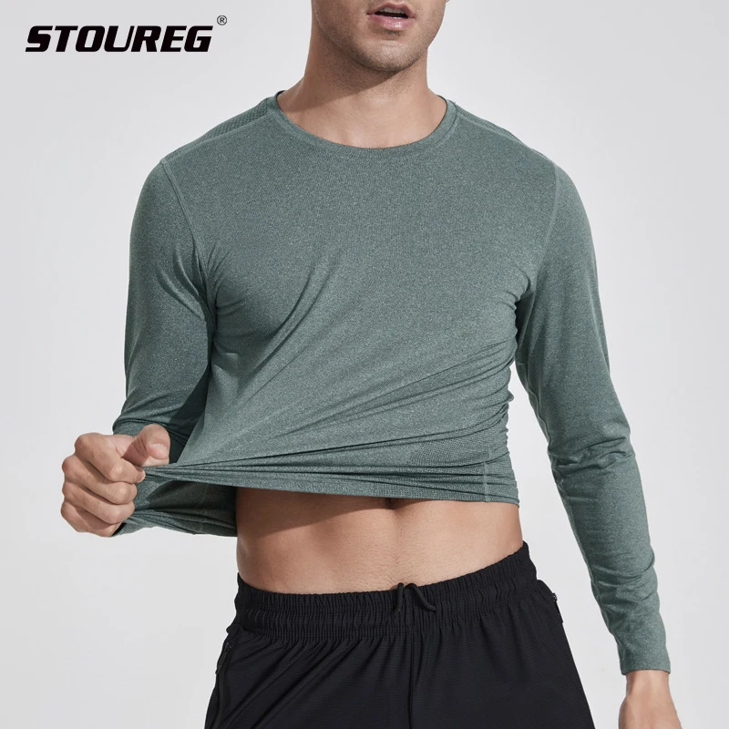 

Мужская спортивная футболка для бега STOUREG, быстросохнущая футболка с длинным рукавом для фитнеса и спортзала, эластичная Спортивная Толстовка для баскетбола