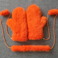 women real mink fur knitted gloves winter thicken warm full finger fur mittengloves women lanyard mittens