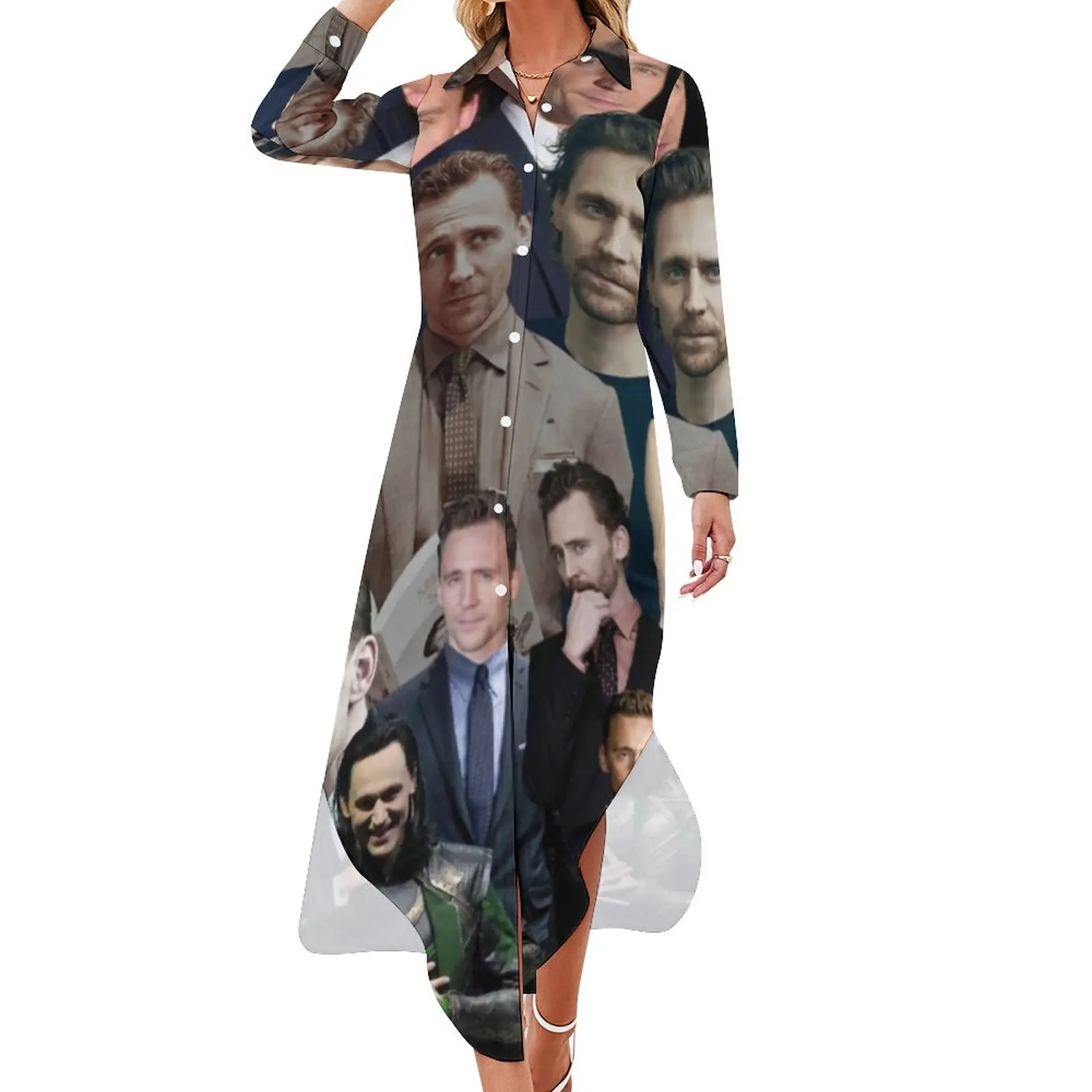 

Tom Hiddleston Collage Chiffon Dress Tv Character Pretty Dresses Korean Fashion Casual Dress Sexy Graphic Vestido Large Size