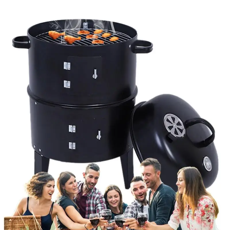 

3 in 1 Removable Outdoor Smoker Charcoal Smoker BBQ with Thermometer Double Deck BBQ Smoker Grill for Outdoor Cooking Camping