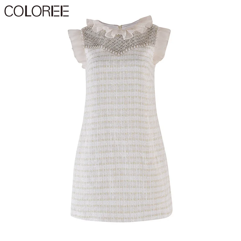 

Luxury Designer Summer Clothes for Women Elegant Diamonds Beading Ruffles A-line Mini Summer Dress 2023 Woolen Vestido Feminino