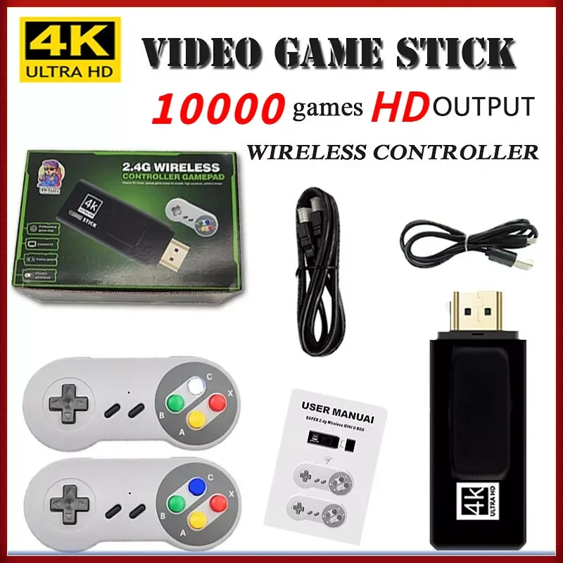 

Game Stick Console Video Game 32G Lite 4K HD Console Built-in 10000 Games Boy Gift Retro Mini Game Console Wireless Controller