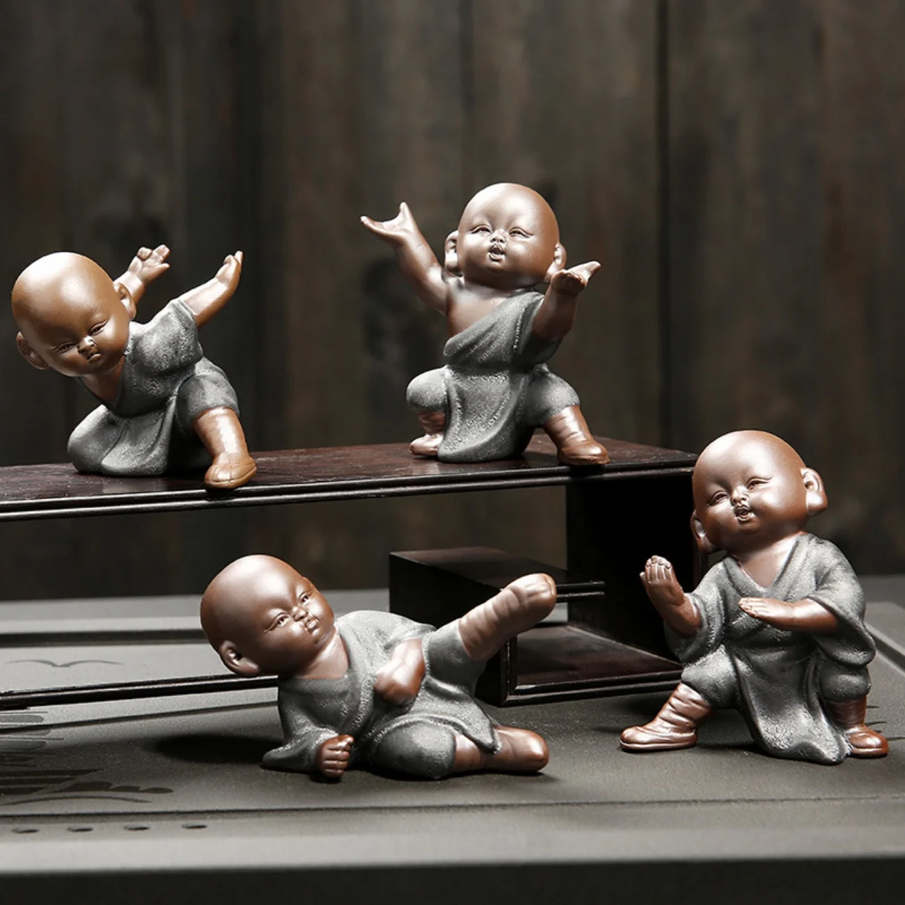 Милый Будда фиолетовый глиняный чайный орнамент для домашних животных кунг-фу