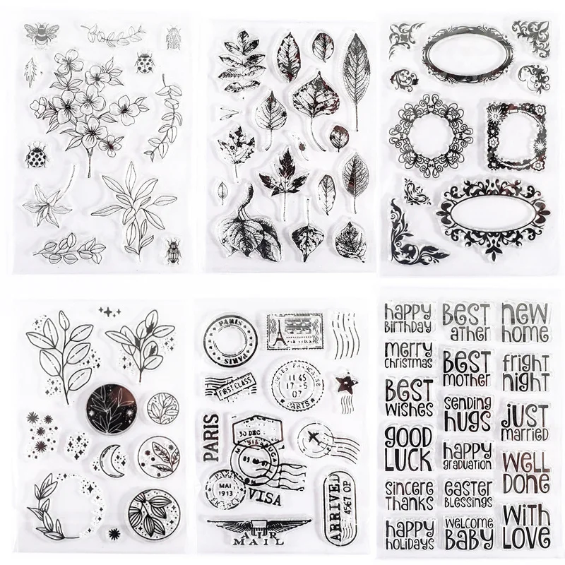 

Retro Flower Leaves Silicone Transparent Stamp Handbook DIY Decoration Material English Number Plant Stamp Scrapbooking Decor