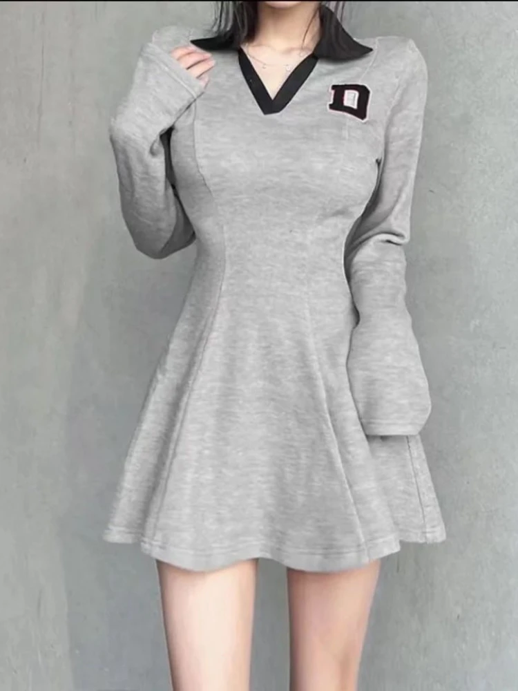 

Vintage Bodycon Dress Women Preppy Style Y2k Sexy Dresses Gray Casual 2022 Autumn Long Sleeve High Waist Slim Robe