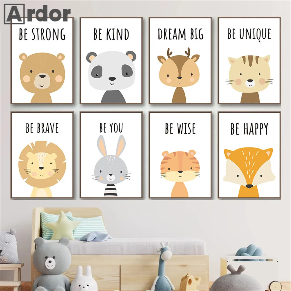 

Child Print Quotes Woodland Animal Painting Panda Lion Tiger Rabbit Bear Canvas Poster Nursery Wall Art Pictures Baby Room Decor
