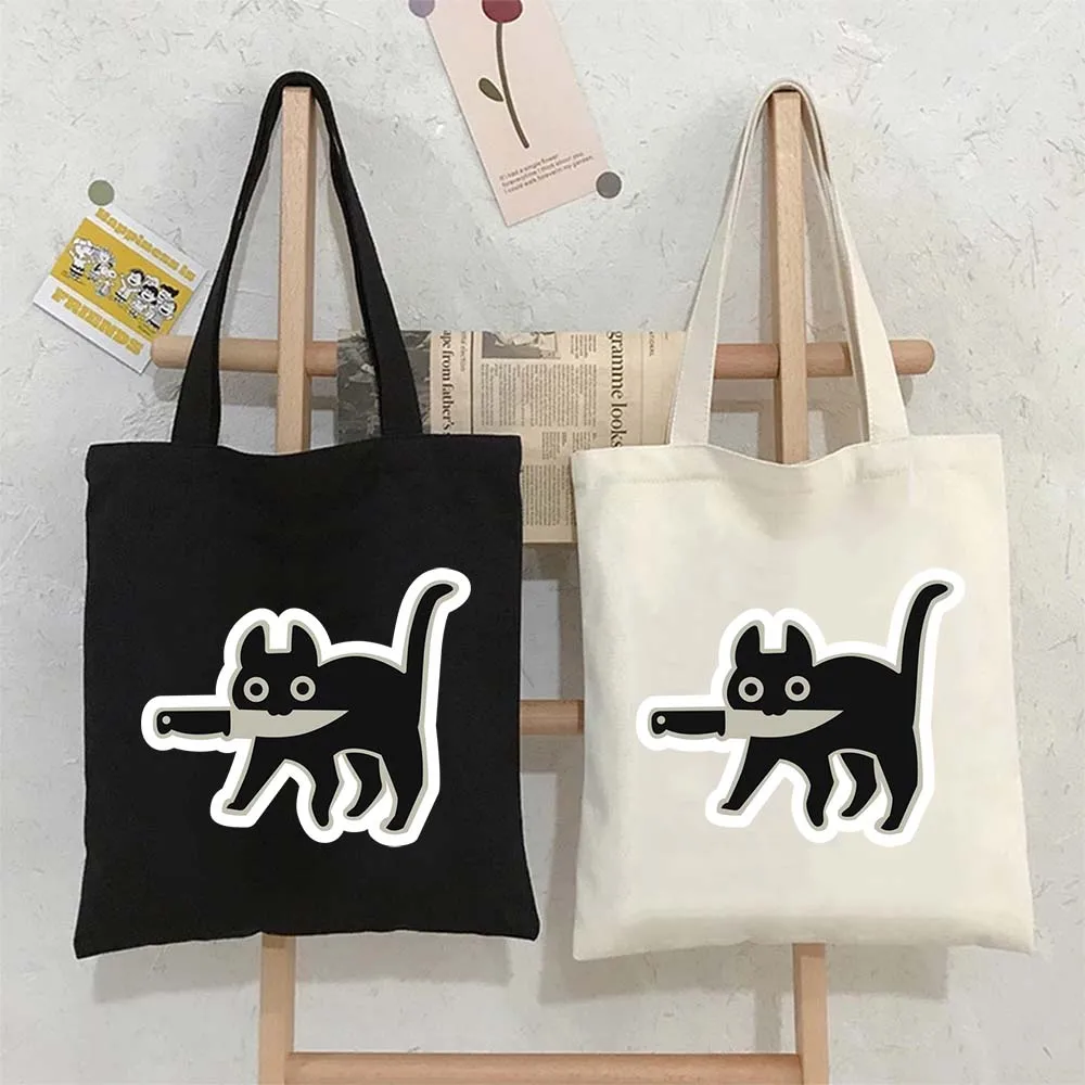 

Tote Bags for Women Cute Knife Cat Canvas Shopping Beach Bag Large Capacity Reusable Handbags