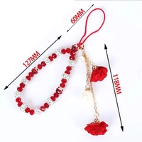 bohomia pearl crystal charm phone chain jewelry for women cellphone rope dried flower tassel phone case pendant diy accessories