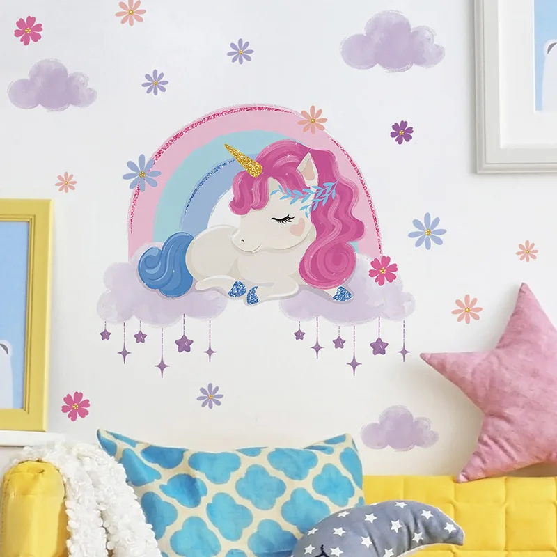 Светящиеся наклейки на стену с милым единорогом из мультфильма для маленьких